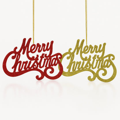 Merry Christmas Hanging Red & Gold - Set of 2