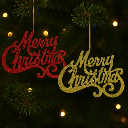 Merry Christmas Hanging Red & Gold - Set of 2