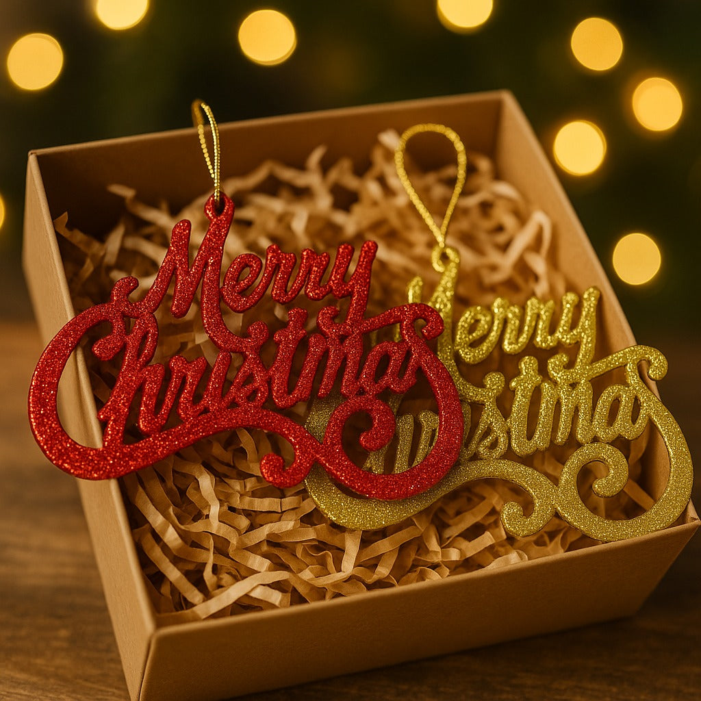 Merry Christmas Hanging Red & Gold - Set of 2