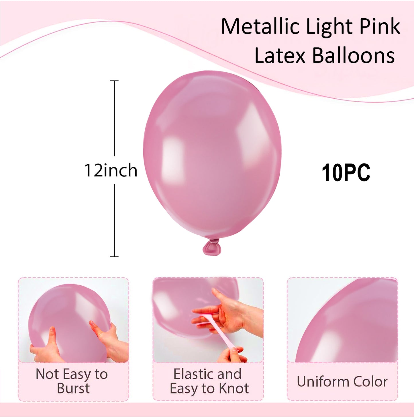Metallic Light Pink Latex/Rubber Balloons - 12 inches - 10PC