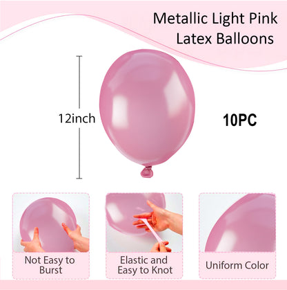 Metallic Light Pink Latex/Rubber Balloons - 12 inches - 10PC