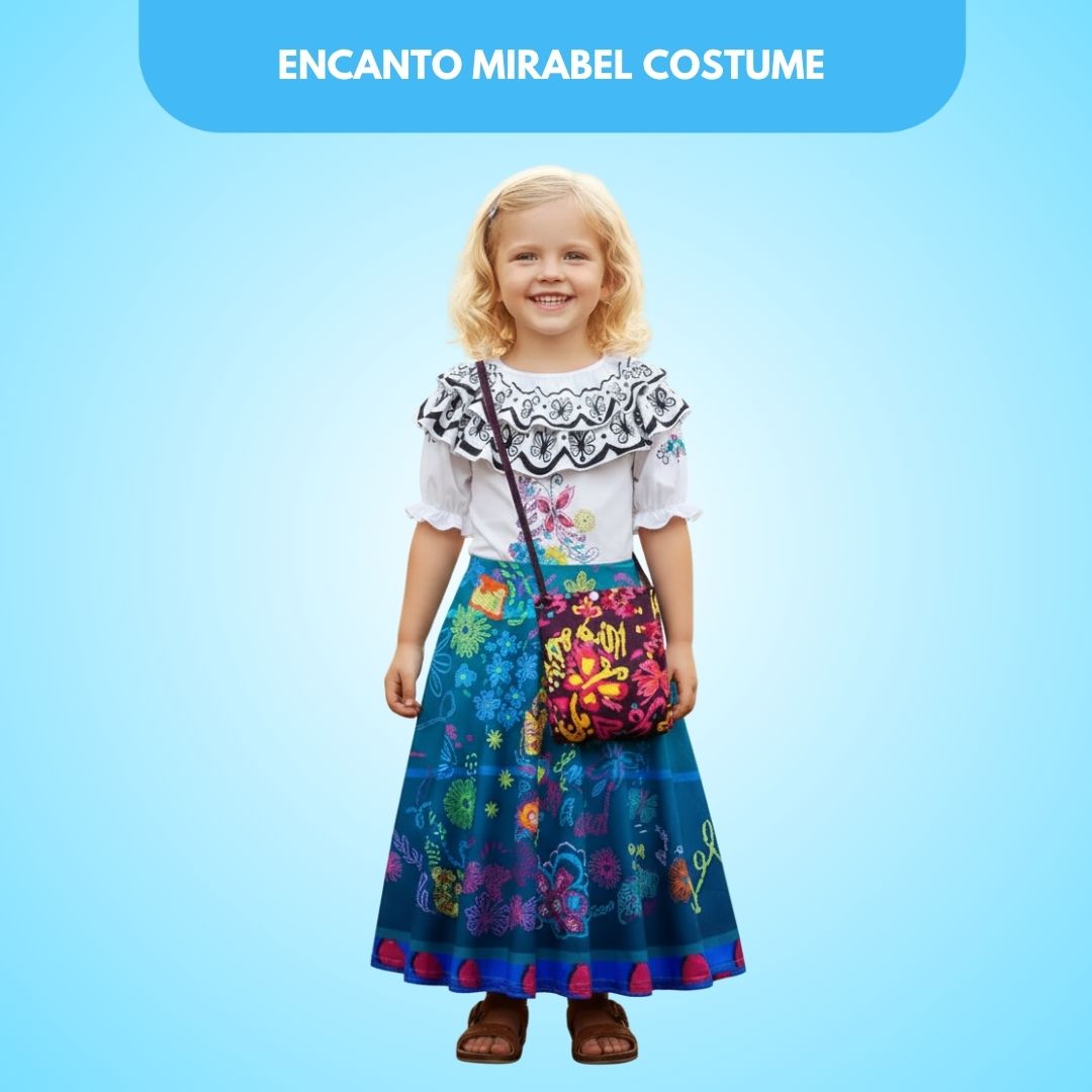 Encanto Mirabel Isabella Fancy Costume w/Bag - Size L - Age 7 to 9 Years