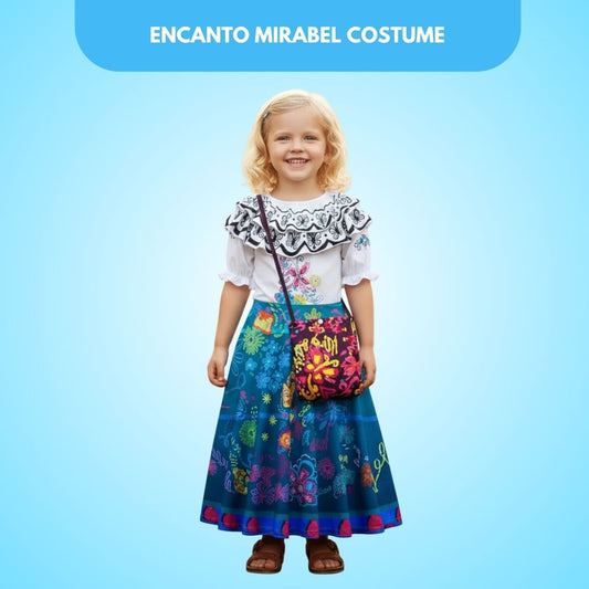 Encanto Mirabel Isabella Fancy Costume w/Bag - Size L - Age 7 to 9 Years