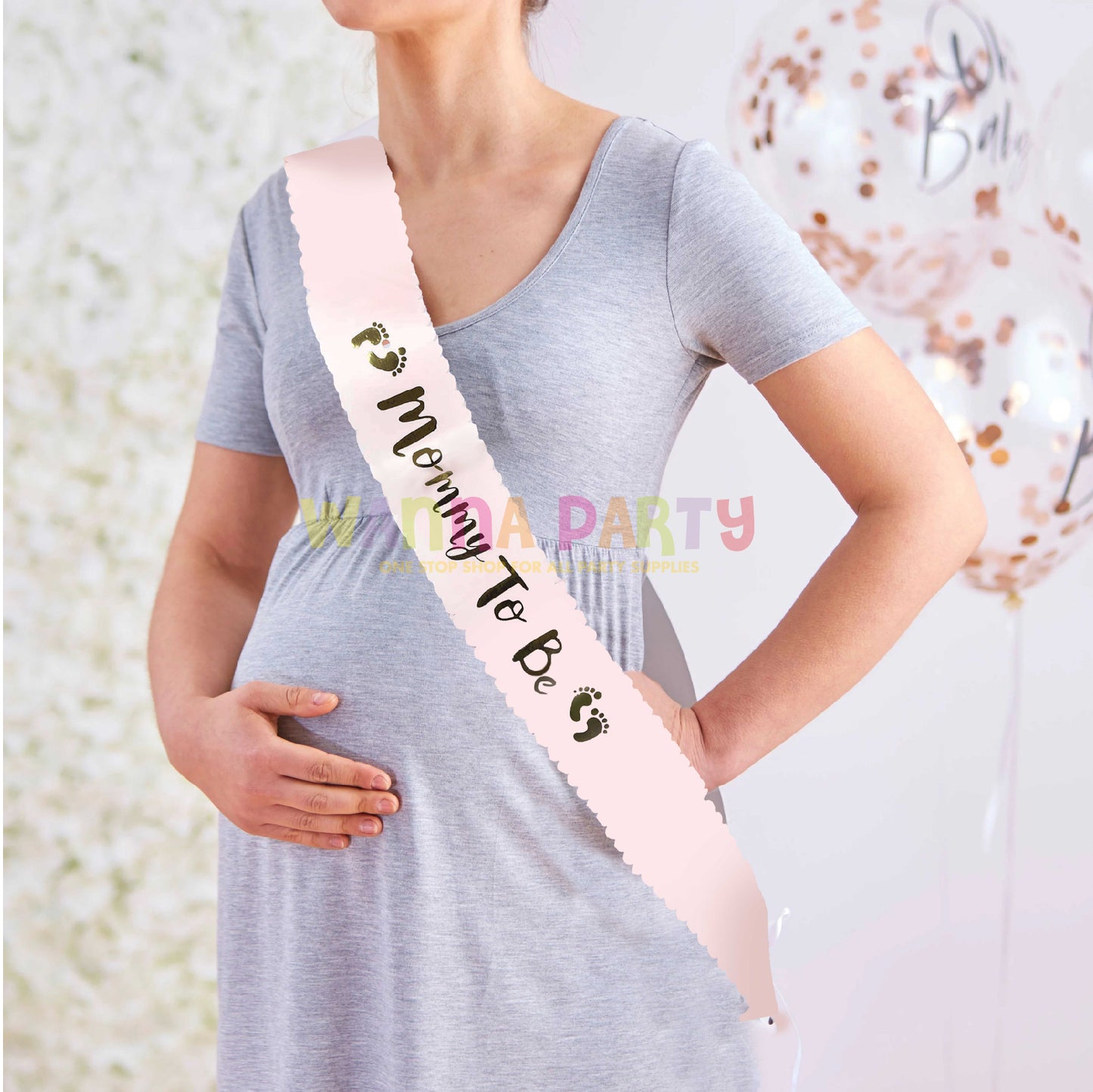 Mommy To Be Peach Sash w/Gold Foil Printing 84 inc