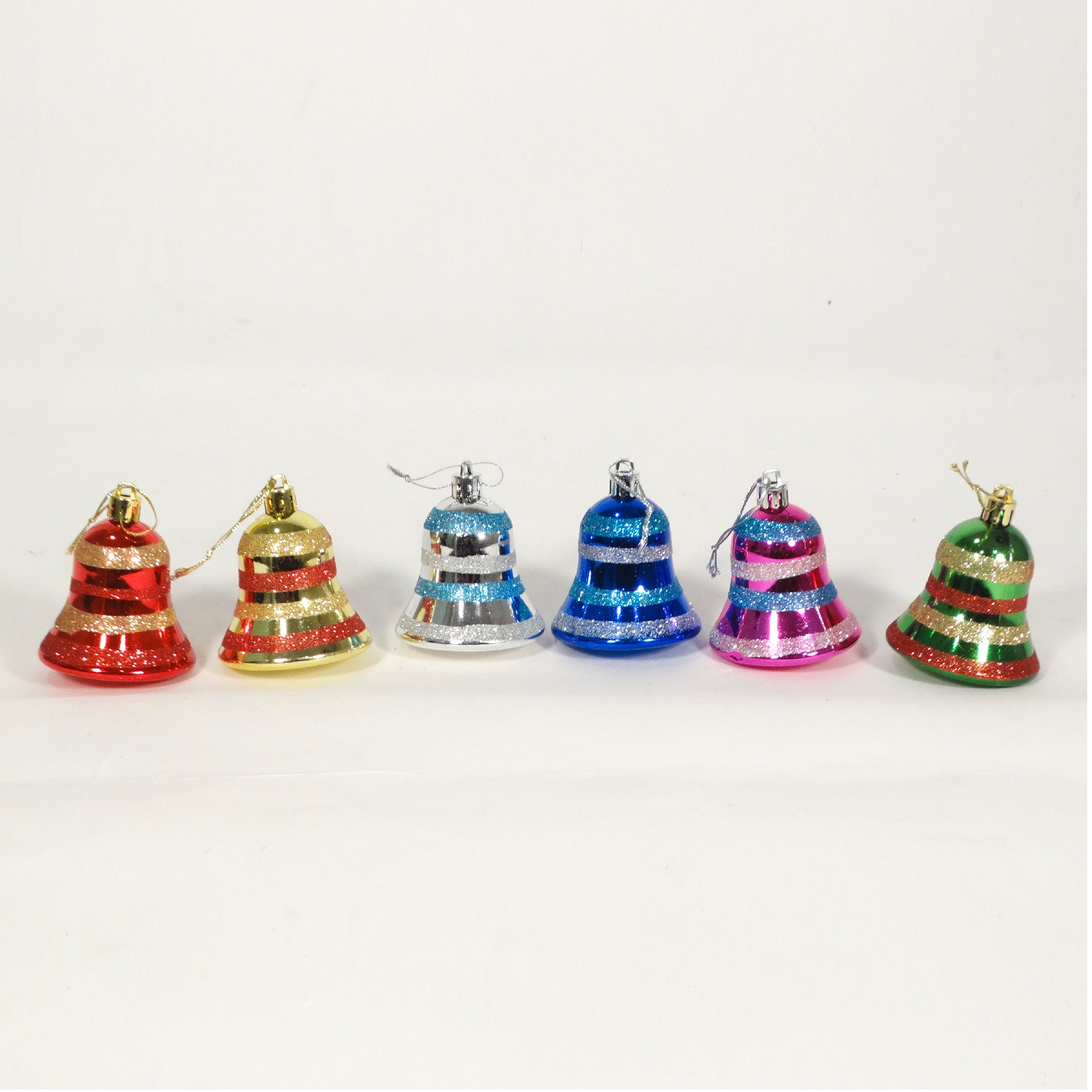 Multicolor Glitter Bells - 6 PC