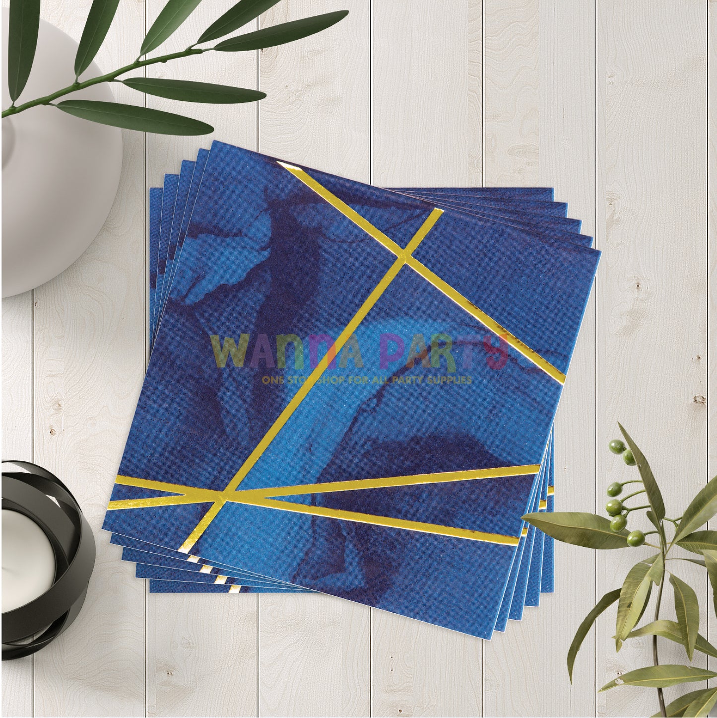 Navy &amp; Gold Paper Napkins - 16PC