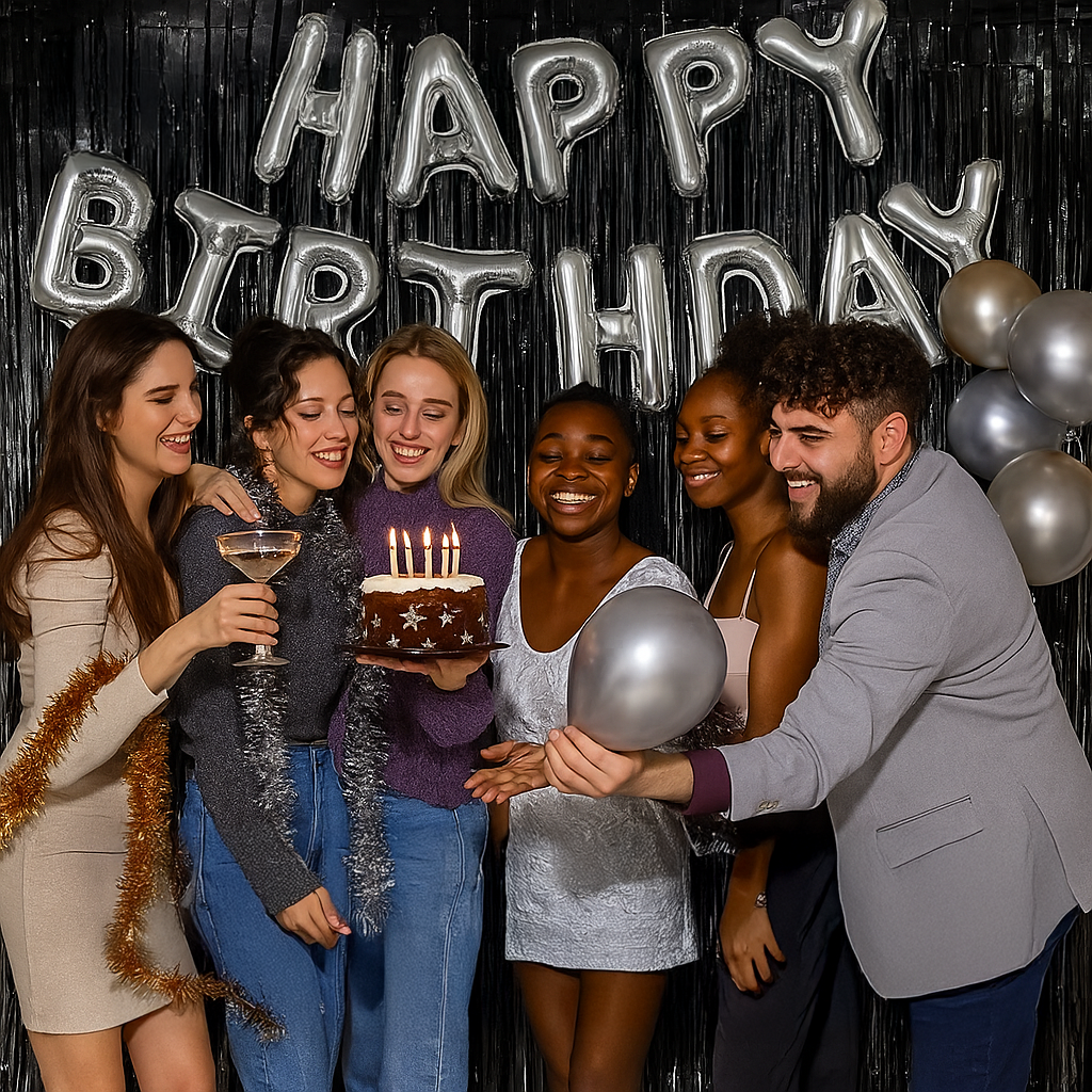 Wanna Party 2 Pack New Black Fringe Curtain Backdrop, 3 Ft x 6 Ft Shiny Silver Star Printed Metallic Tinsel Foil Fringe Streamers Background for Photo Booth Birthday Wedding Baby Shower Party Thanksgiving Christmas Decorations