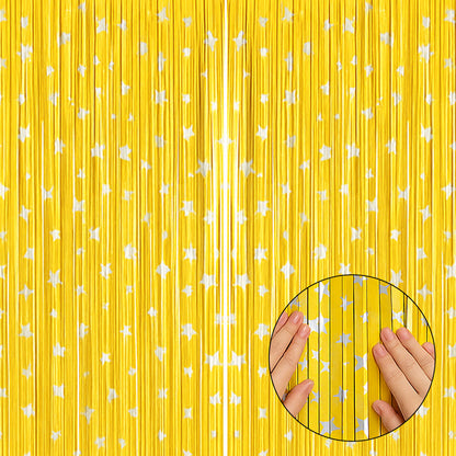 Wanna Party 2 Pack NewGold Silver Fringe Curtain Backdrop, 3 Ft x 6 Ft Shiny Silver Star Printed Metallic Tinsel Foil Fringe Streamers Background for Photo Booth Birthday Wedding Baby Shower Party Thanksgiving Christmas Decorations