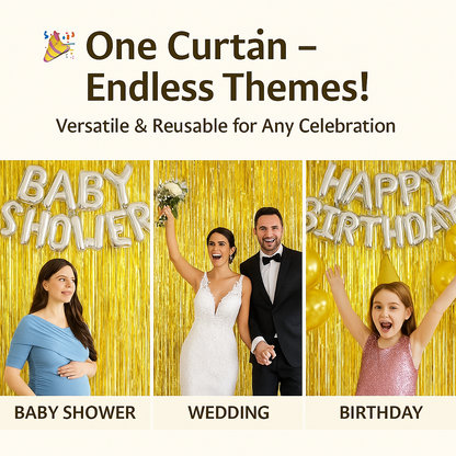 Wanna Party 2 Pack NewGold Silver Fringe Curtain Backdrop, 3 Ft x 6 Ft Shiny Silver Star Printed Metallic Tinsel Foil Fringe Streamers Background for Photo Booth Birthday Wedding Baby Shower Party Thanksgiving Christmas Decorations