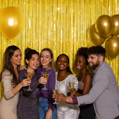 Wanna Party 2 Pack NewGold Silver Fringe Curtain Backdrop, 3 Ft x 6 Ft Shiny Silver Star Printed Metallic Tinsel Foil Fringe Streamers Background for Photo Booth Birthday Wedding Baby Shower Party Thanksgiving Christmas Decorations