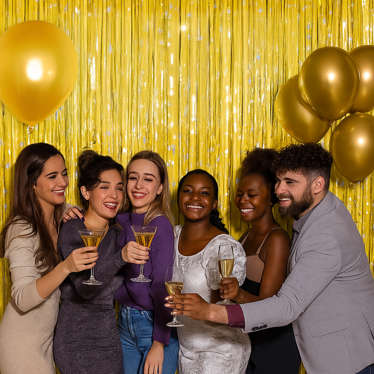 Wanna Party 2 Pack NewGold Silver Fringe Curtain Backdrop, 3 Ft x 6 Ft Shiny Silver Star Printed Metallic Tinsel Foil Fringe Streamers Background for Photo Booth Birthday Wedding Baby Shower Party Thanksgiving Christmas Decorations