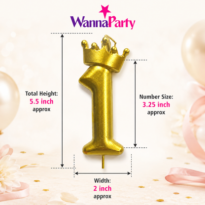 Golden Crown Candle Number 1 | Metallic Finish | Medium Size