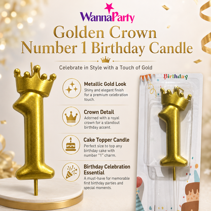 Golden Crown Candle Number 1 | Metallic Finish | Medium Size