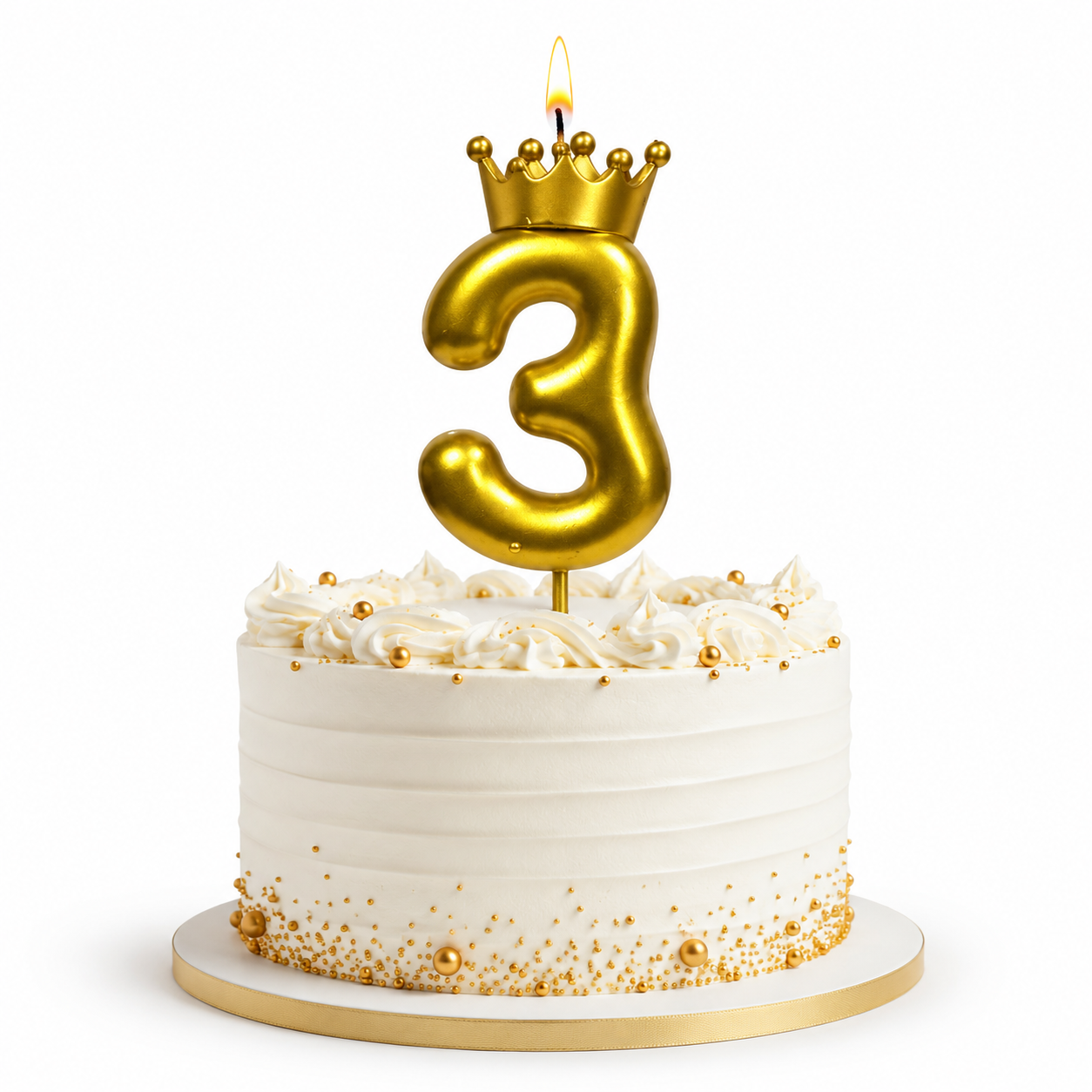 Golden Crown Candle Number 3 | Metallic Finish | Medium Size