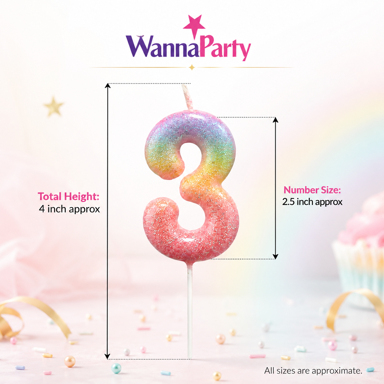 Three Color Gradient Glitter Candle Number 3