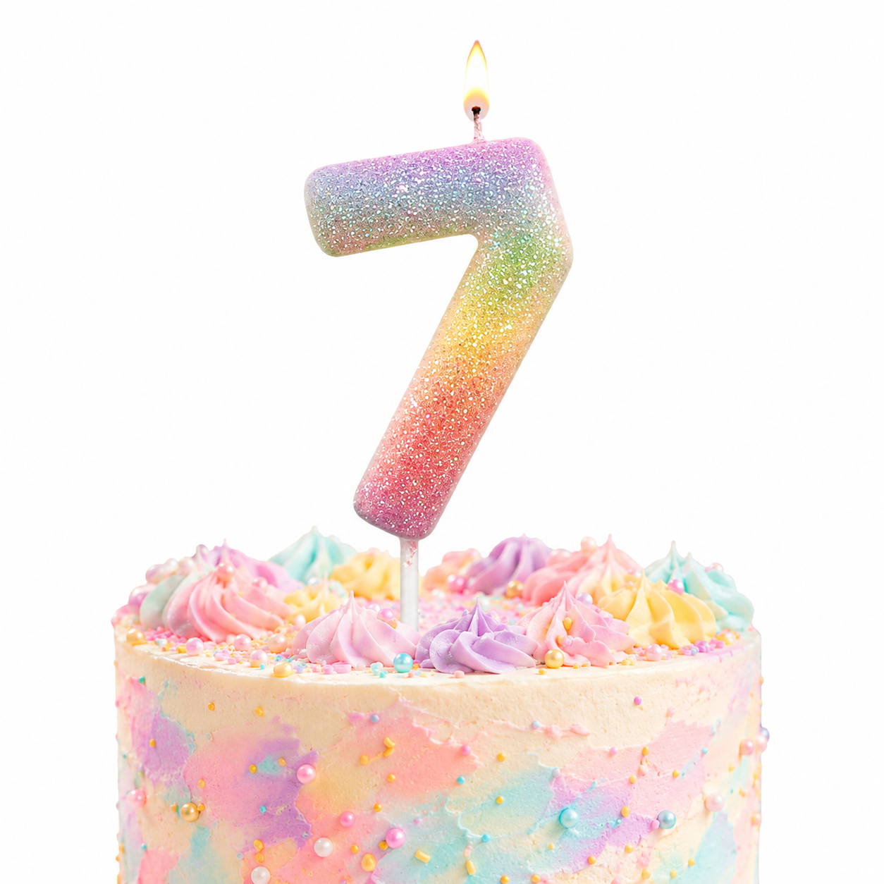 Three Color Gradient Glitter Candle Number 7