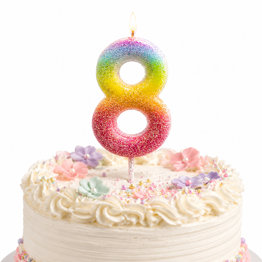 Three Color Gradient Glitter Candle Number 8