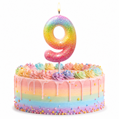 Three Color Gradient Glitter Candle Number 9