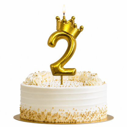 Golden Crown Candle Number 2 | Metallic Finish | Medium Size