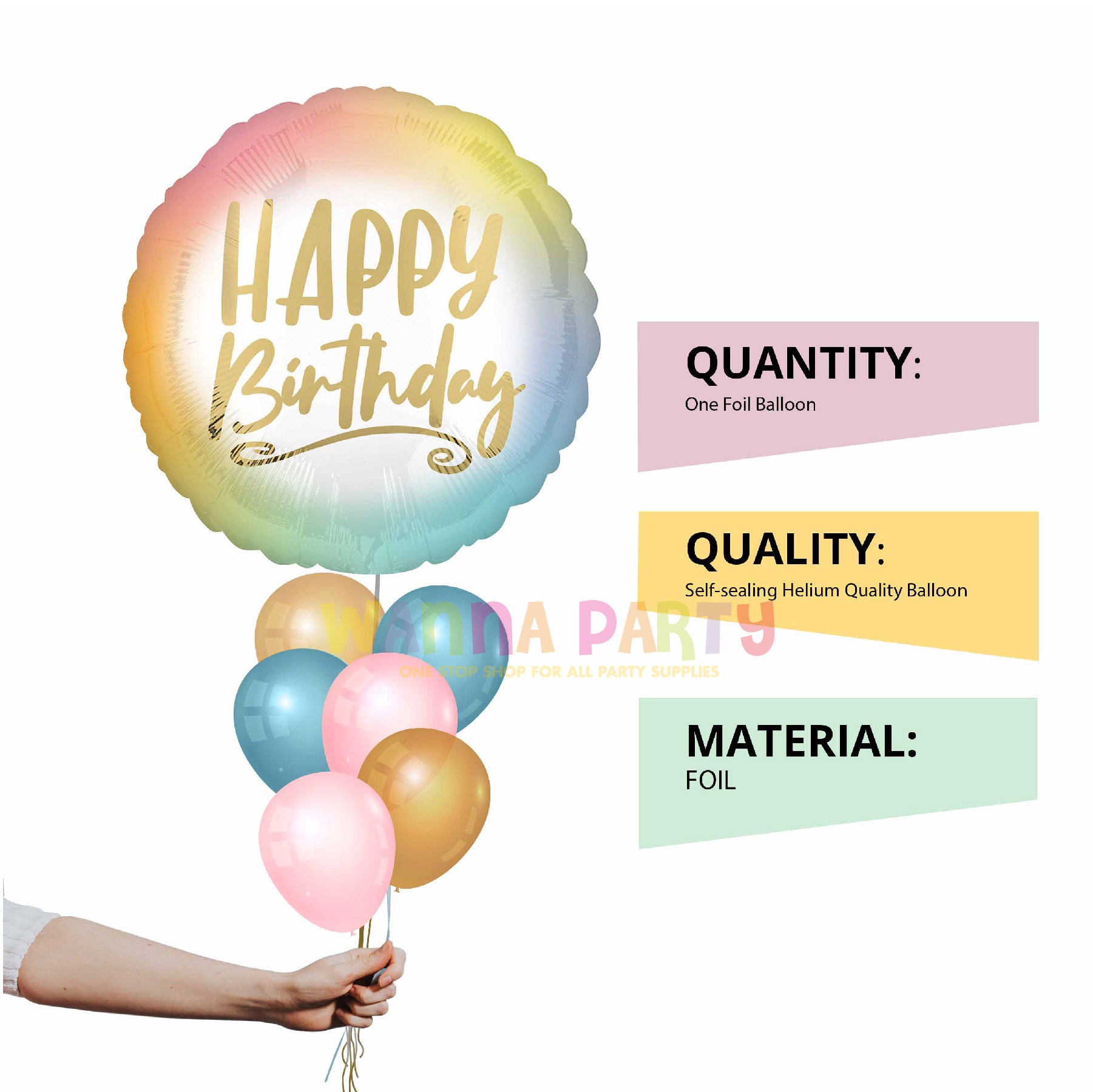 Ombre & Gold Happy Birthday Balloon 18 Inch