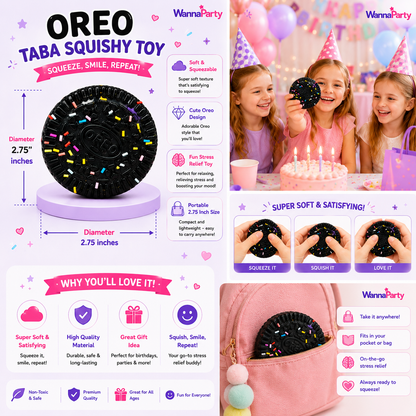 Oreo Cookie Sandwich Taba Squishy Toy | Soft Slow Rebound Squeeze Toy for Kids, Stress Relief Toy, Party Favors, Return Gifts, Loot Bags & Pinata Fillers – 1PC