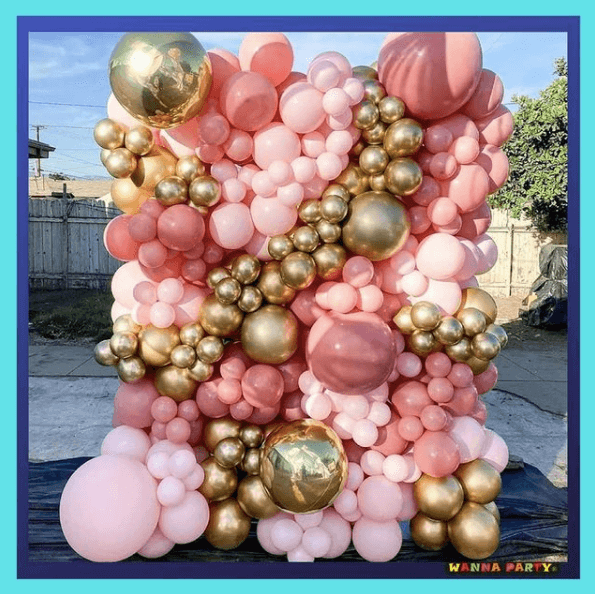 Pastel & Chrome Gold Balloon Wall 7 x 5 FT