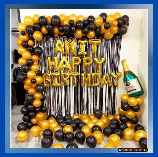 Happy Birthday Wall Set Up Black & Gold