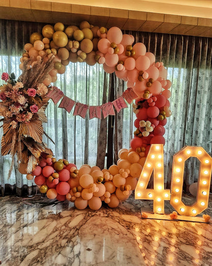 40th Birthday Ring Set Up with Pampas Flower Arrangement