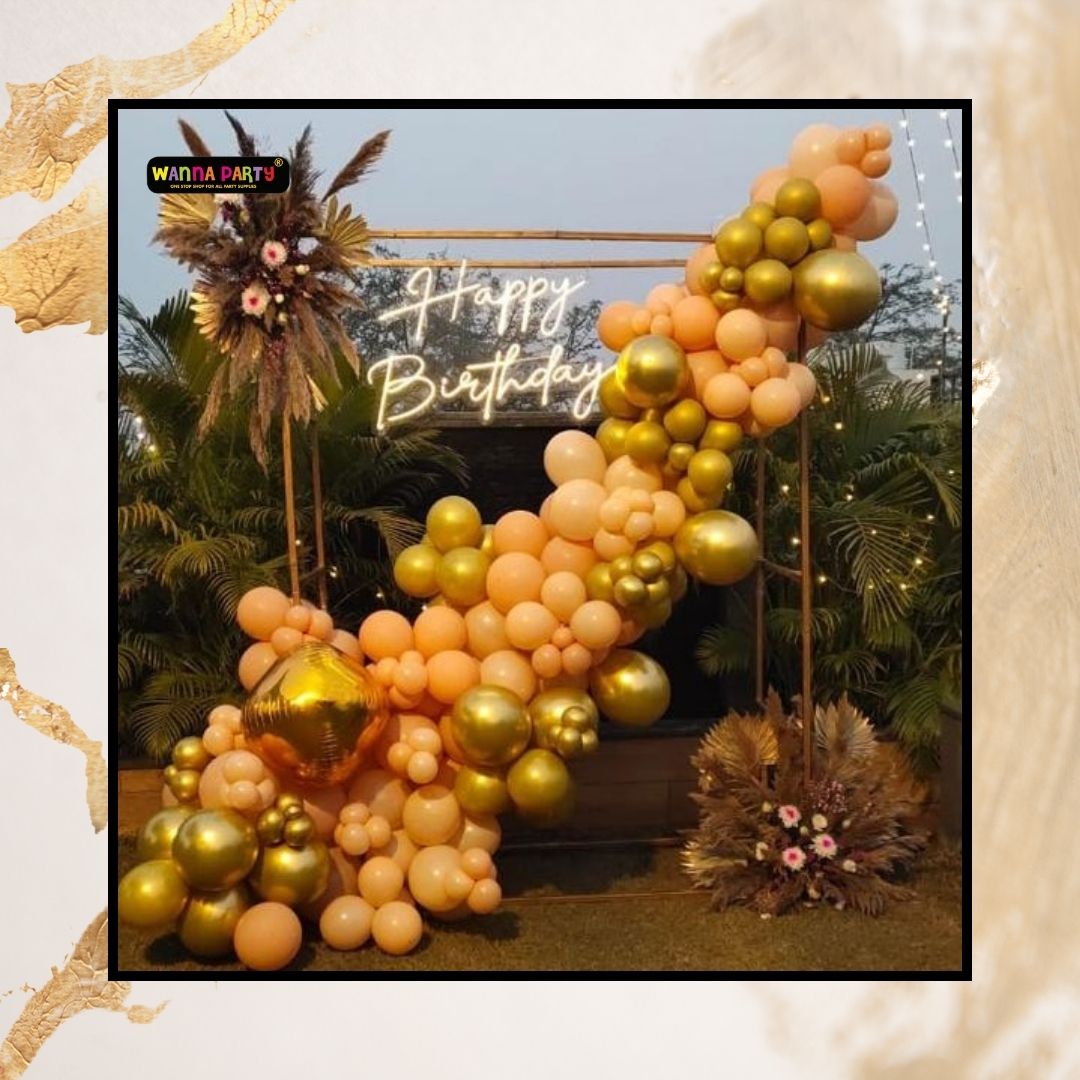 Happy Birthday Rectangular Frame with Balloons & Flower – WannaParty