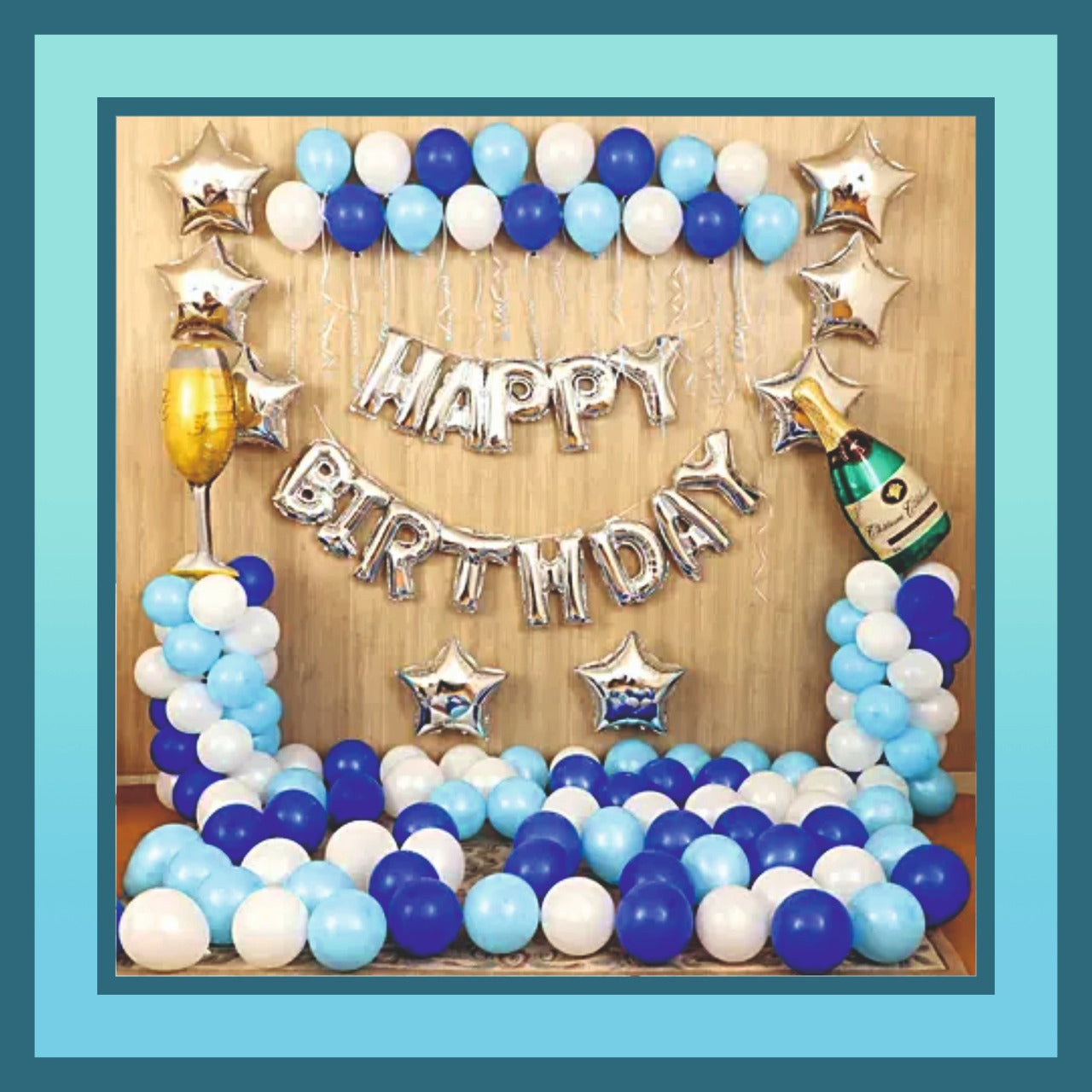 Happy Birthday Wall Decor with Balloons Stands and Star Balloons