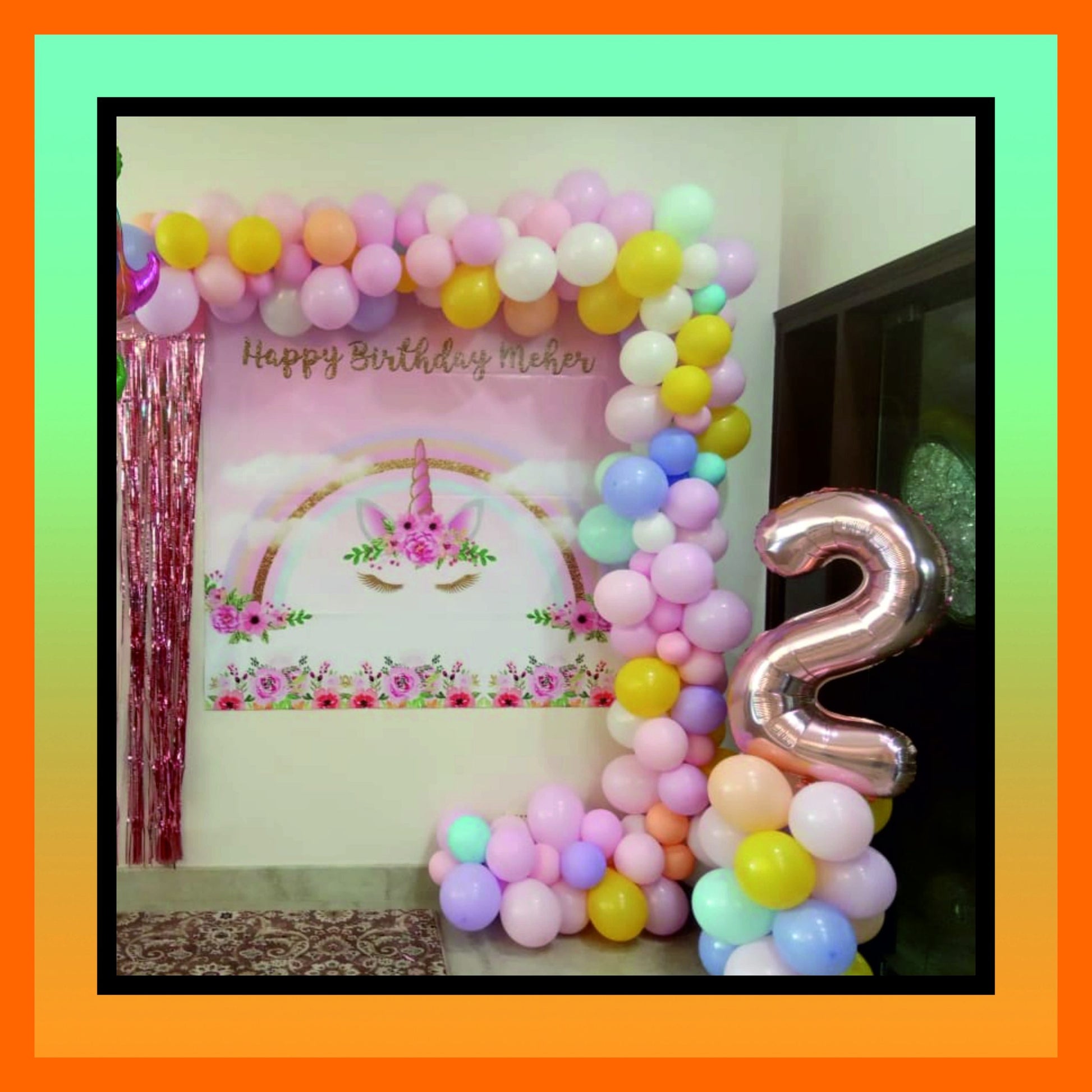 Unicorn Backdrop with Balloons