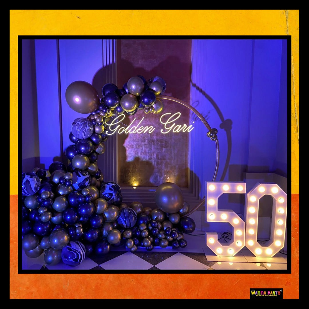 50th Birthday Backdrop with Personalize NEON