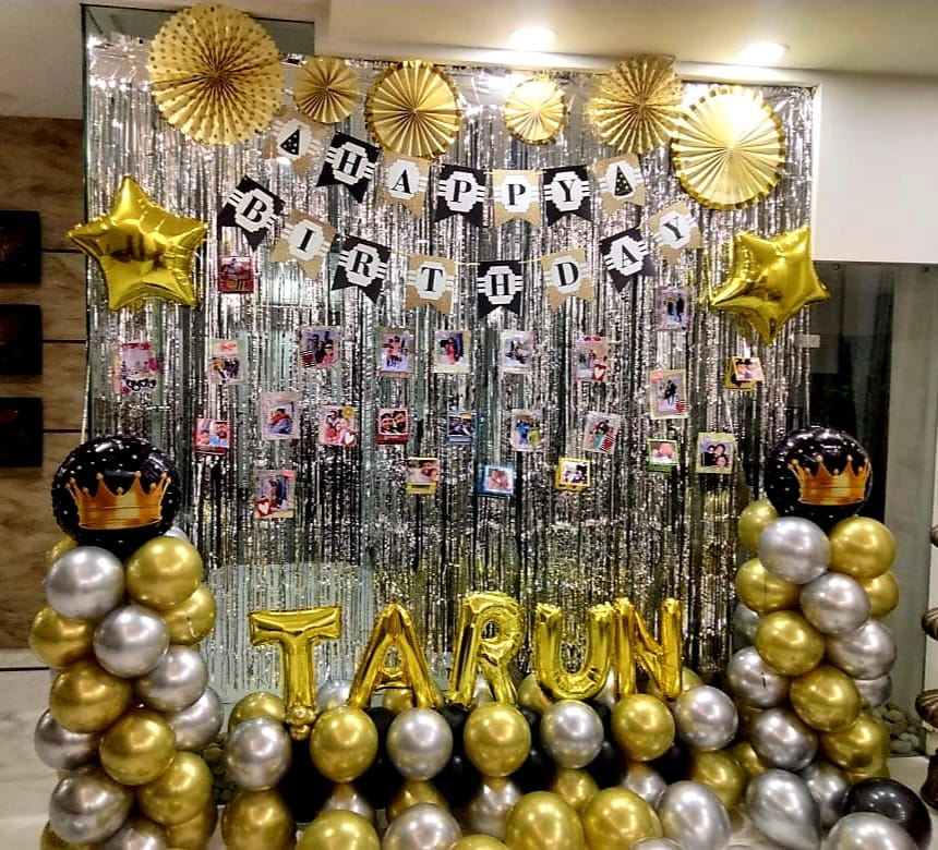 Foil Curtain Backdrop with Balloons, Fans and Customized Name