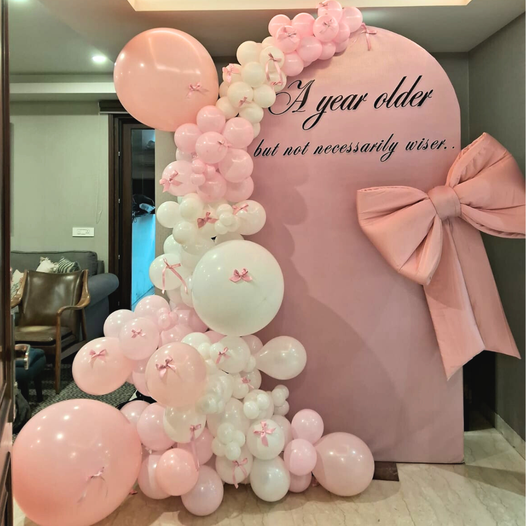 Birthday set up with Pink bow