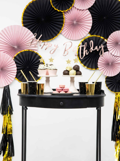 Designer Black & Gold Paper Fans Set - 6PC