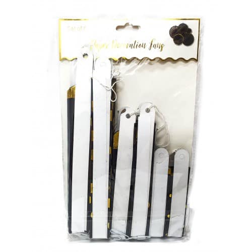 Designer Black & Gold Paper Fans Set - 6PC