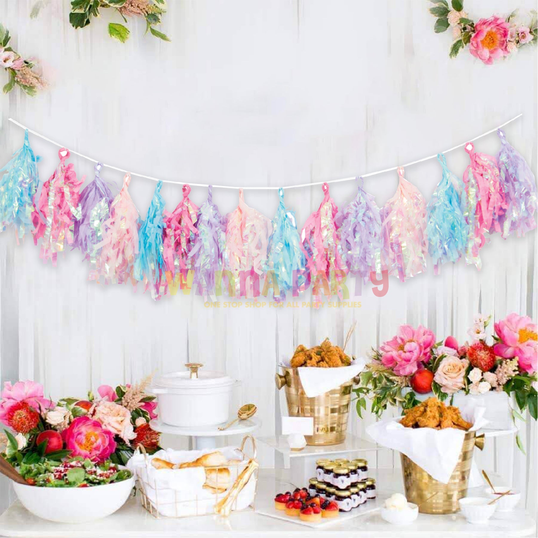 Pastel Color Iridescent Tassel Garland - Over 8FT