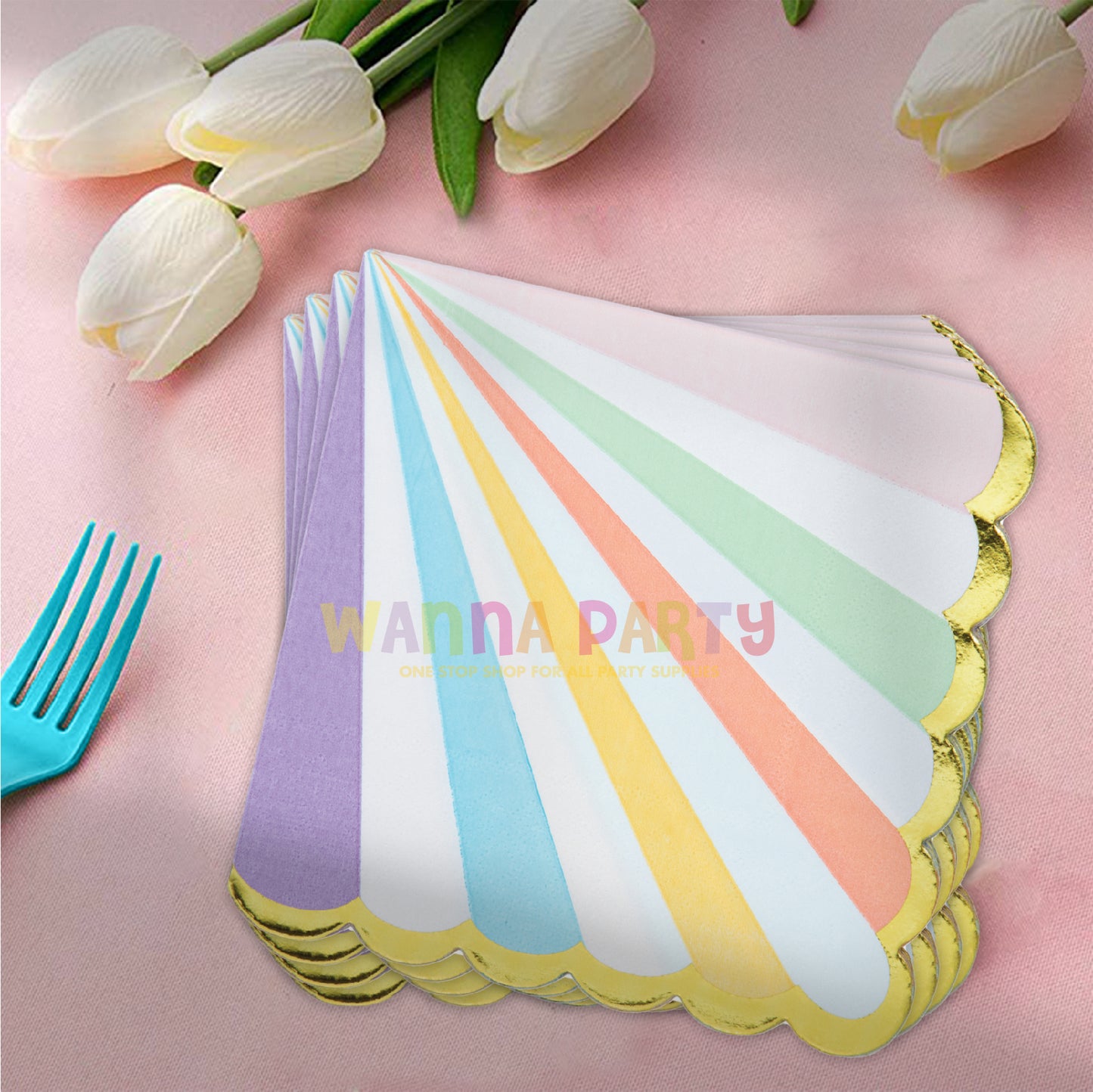 Pastel Color Paper Napkins with Golden Foiling - 16PC