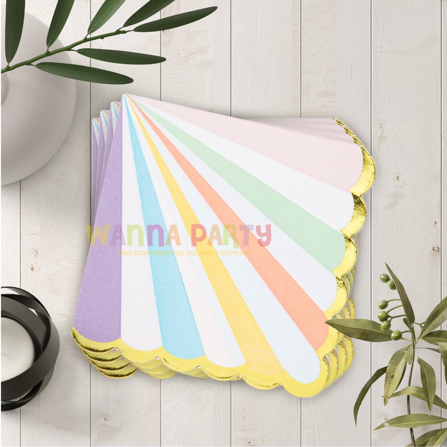 Pastel Color Paper Napkins with Golden Foiling - 16PC