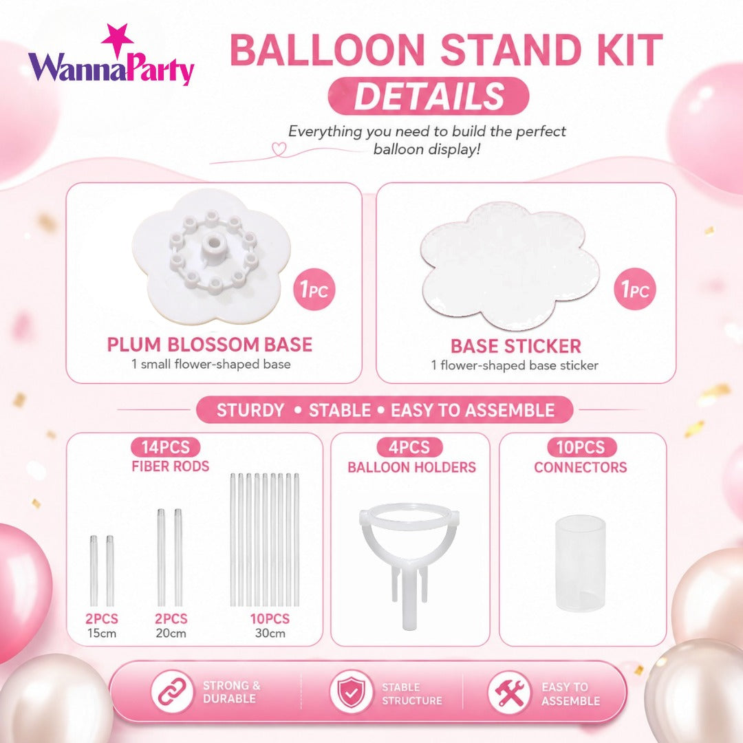 Pink & White Happy Birthday Balloon Bouquet Stand Set - 21 Pcs | Balloons with Plum Blossom Base, Holder & Fiber Rods -  |Birthday Table Centerpiece Decoration for Kids Adults Party, 1 Set