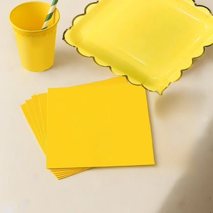 Yellow Party Tableware Combo with Plates, Tissues, Cups, Spoons and Forks - 64PC - Serves Upto 10 Pax