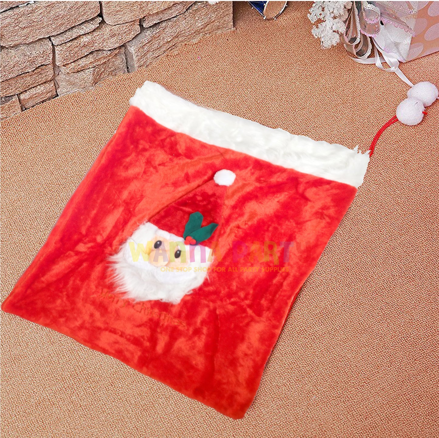 Plush Santa Claus Bag with 3D Santa