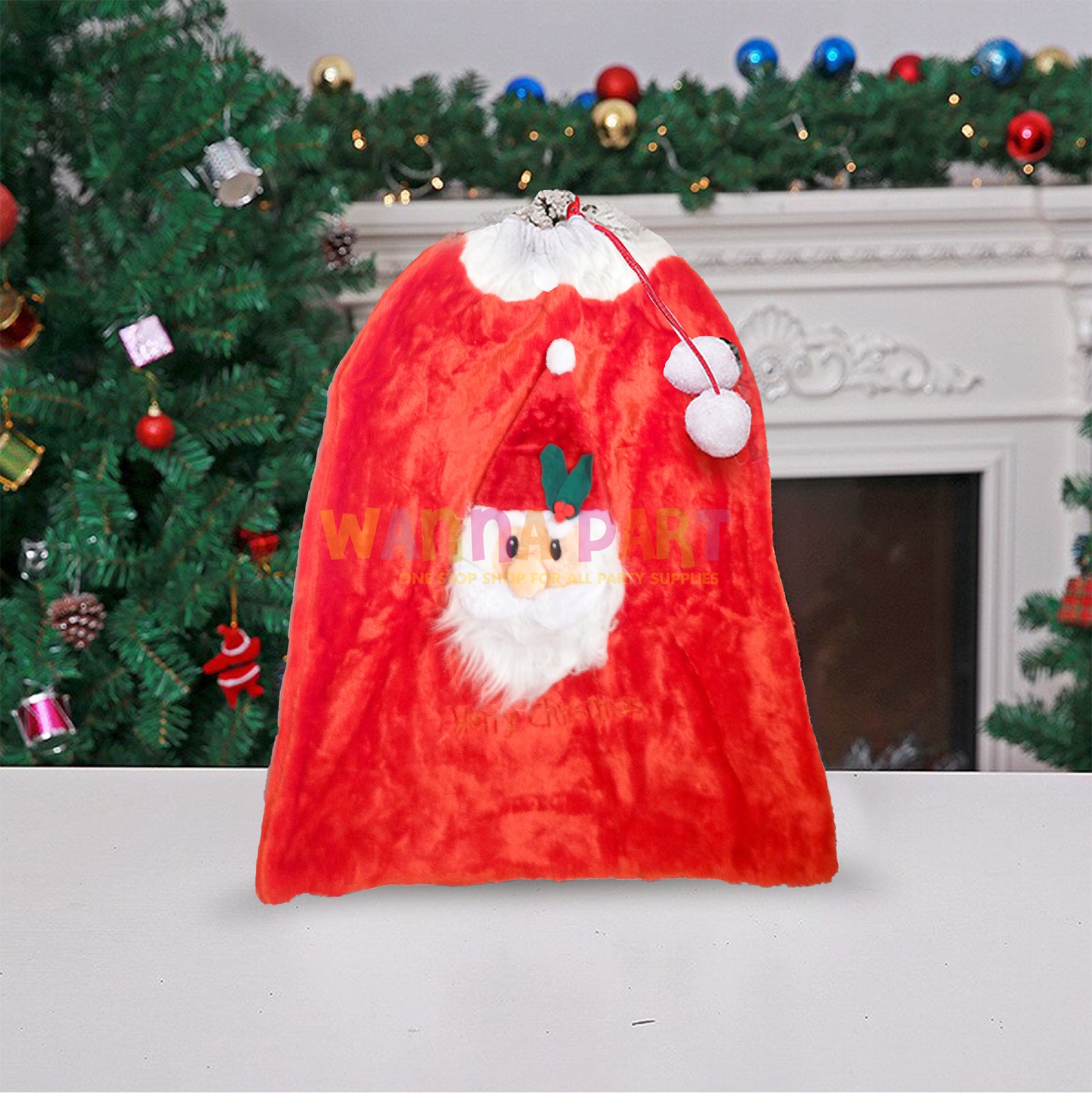 Plush Santa Claus Bag with 3D Santa