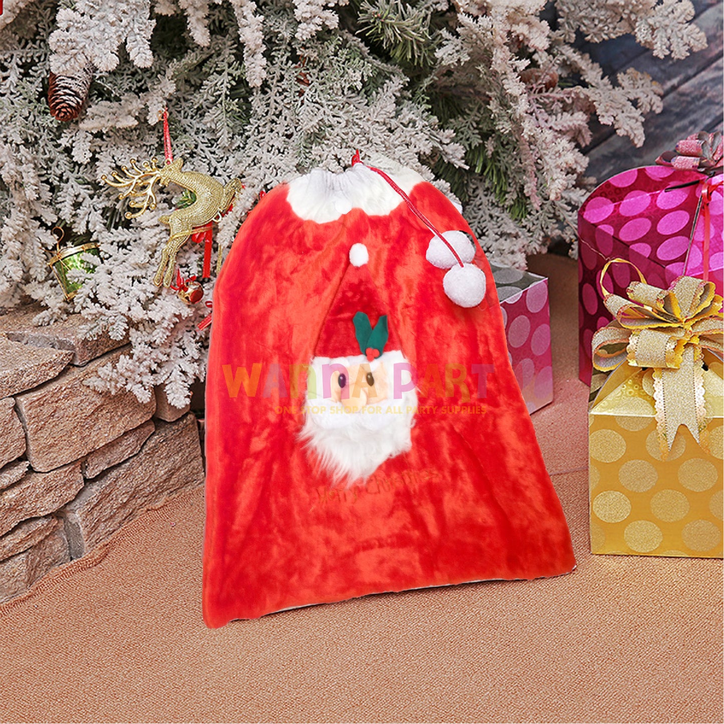 Plush Santa Claus Bag with 3D Santa