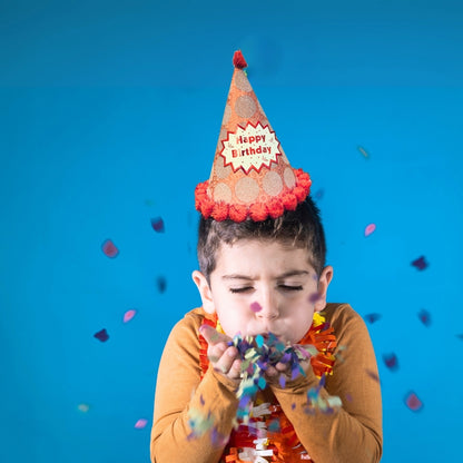 Polka Dot Birthday Party Hats Red and Blue Combo with Pom Poms - 2PC