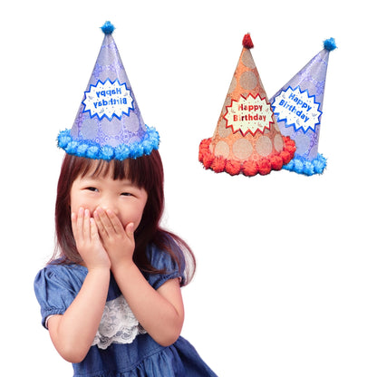 Polka Dot Birthday Party Hats Red and Blue Combo with Pom Poms - 2PC