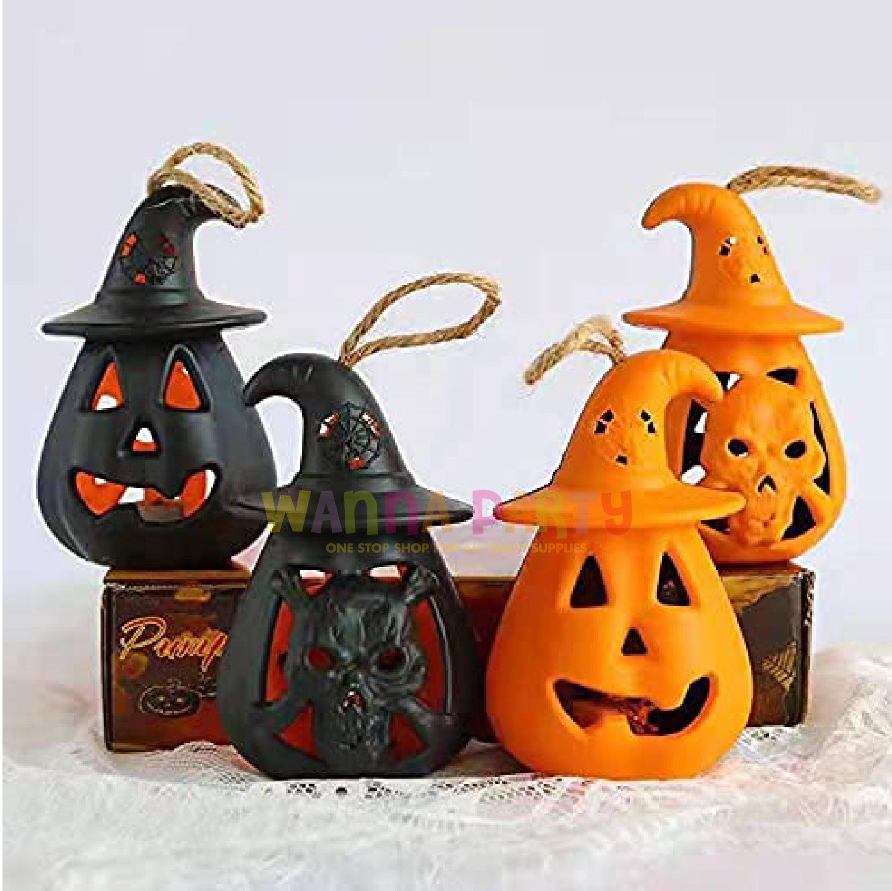 Black & Orange Small Pumpkin Lanterns with Light