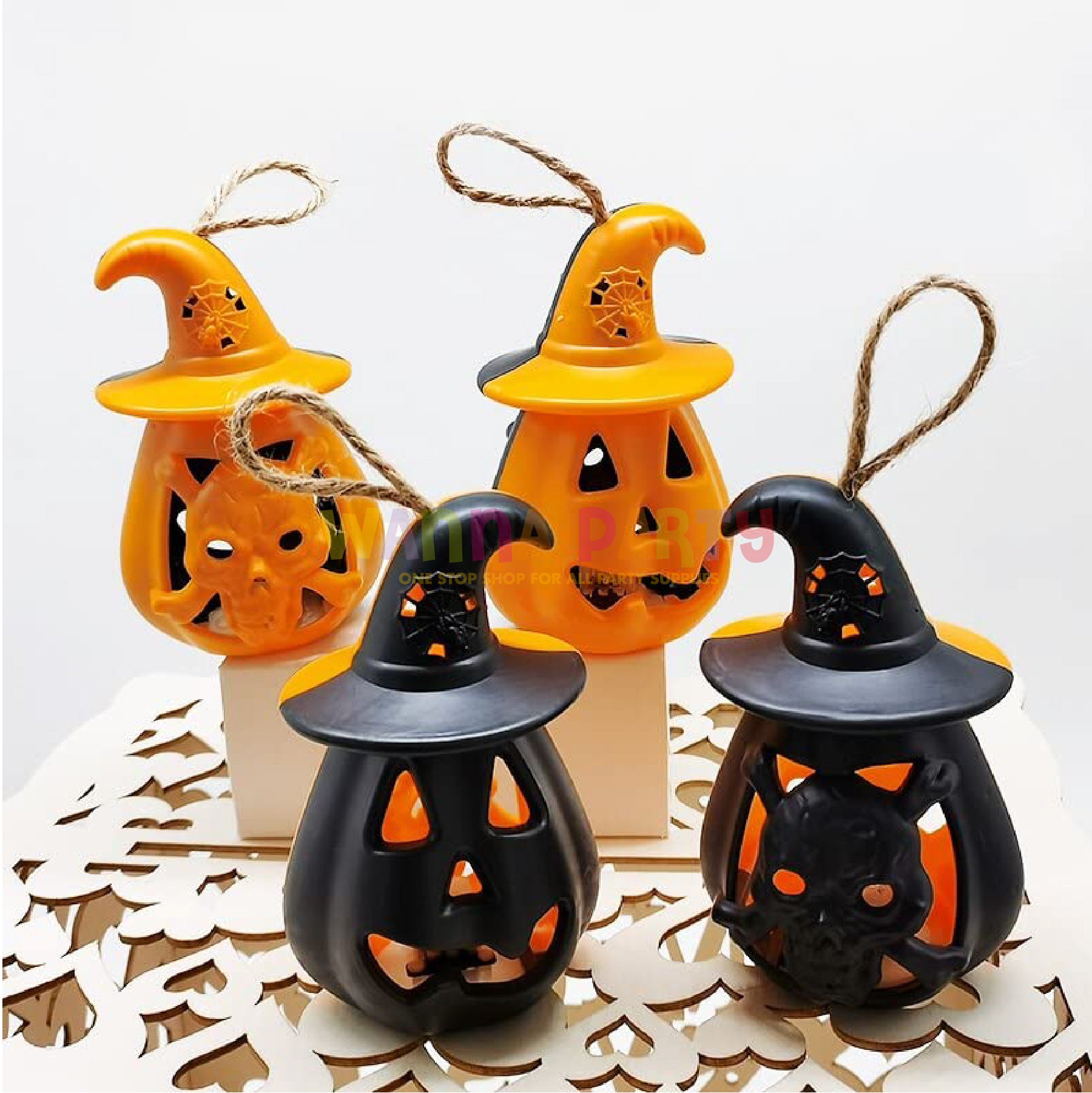 Black & Orange Small Pumpkin Lanterns with Light