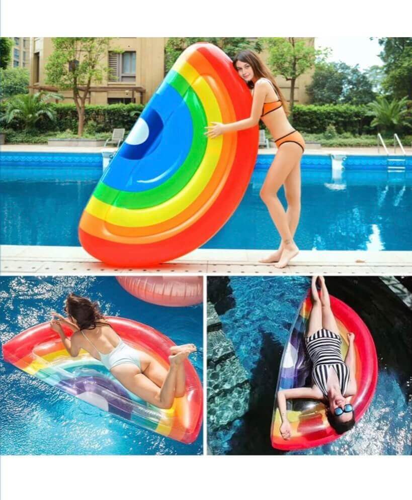 Wanna Party Giant Rainbow Pool Float Inflatable Floats Slide for Swimming Lounge Party Tube,Outdoor Beach Toys,60 X 37 inch