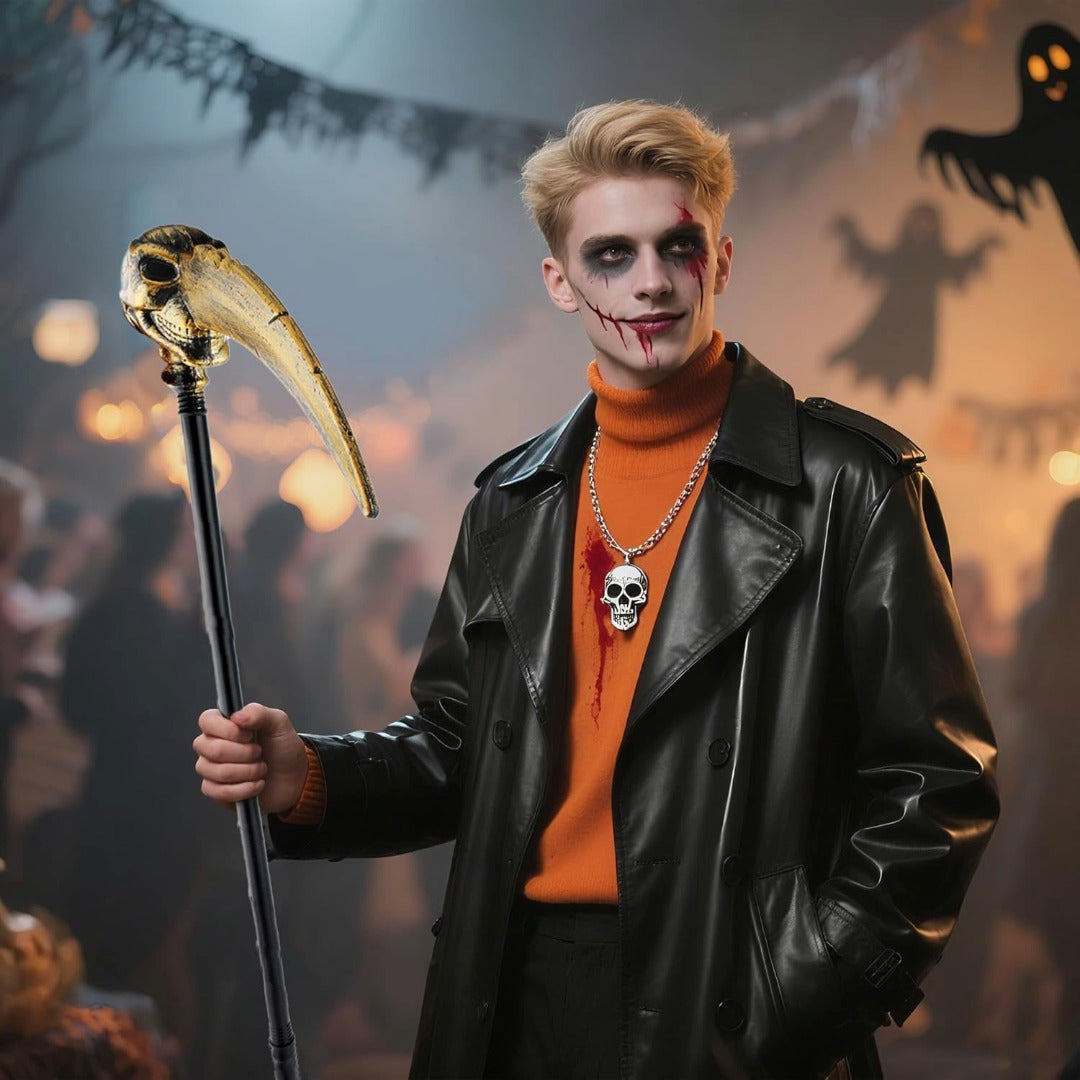 Skull wth Big Nose Golden Hand Holding Weeapon - 1PC